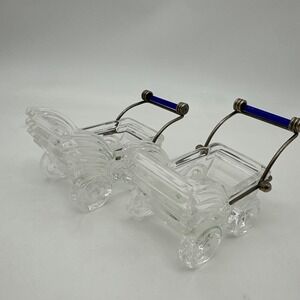 2- Kristalcolor 3" 24% Clear Lead Crystal Baby Carriage~Stroller Made In Italy